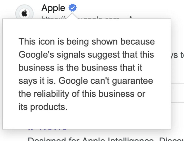 Google тестирует в поисковой выдаче синие галочки, которые означают, что «этот сайт — это именно тот сайт»