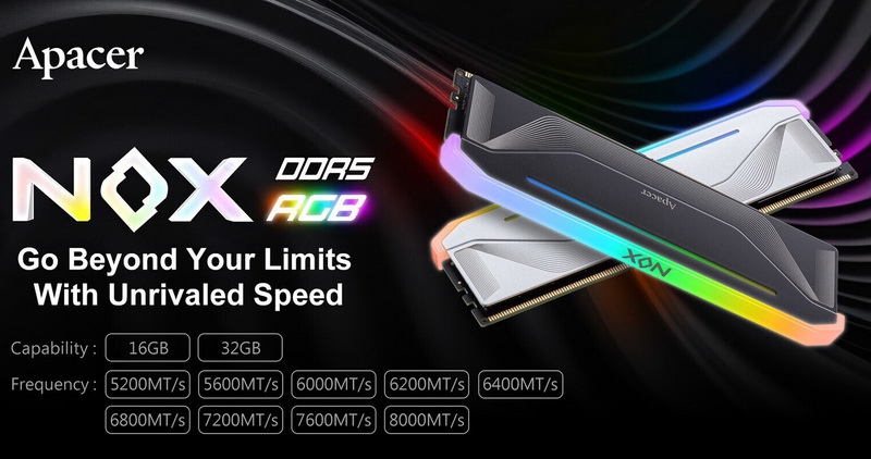 Apacer представила память NOX RGB DDR5 со скоростью до 8000 МТ/с